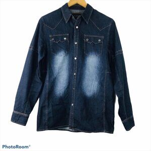 Carreli Jeans Cotton long-sleeve collar Snap up denim Shirt Women Shacket Size M
